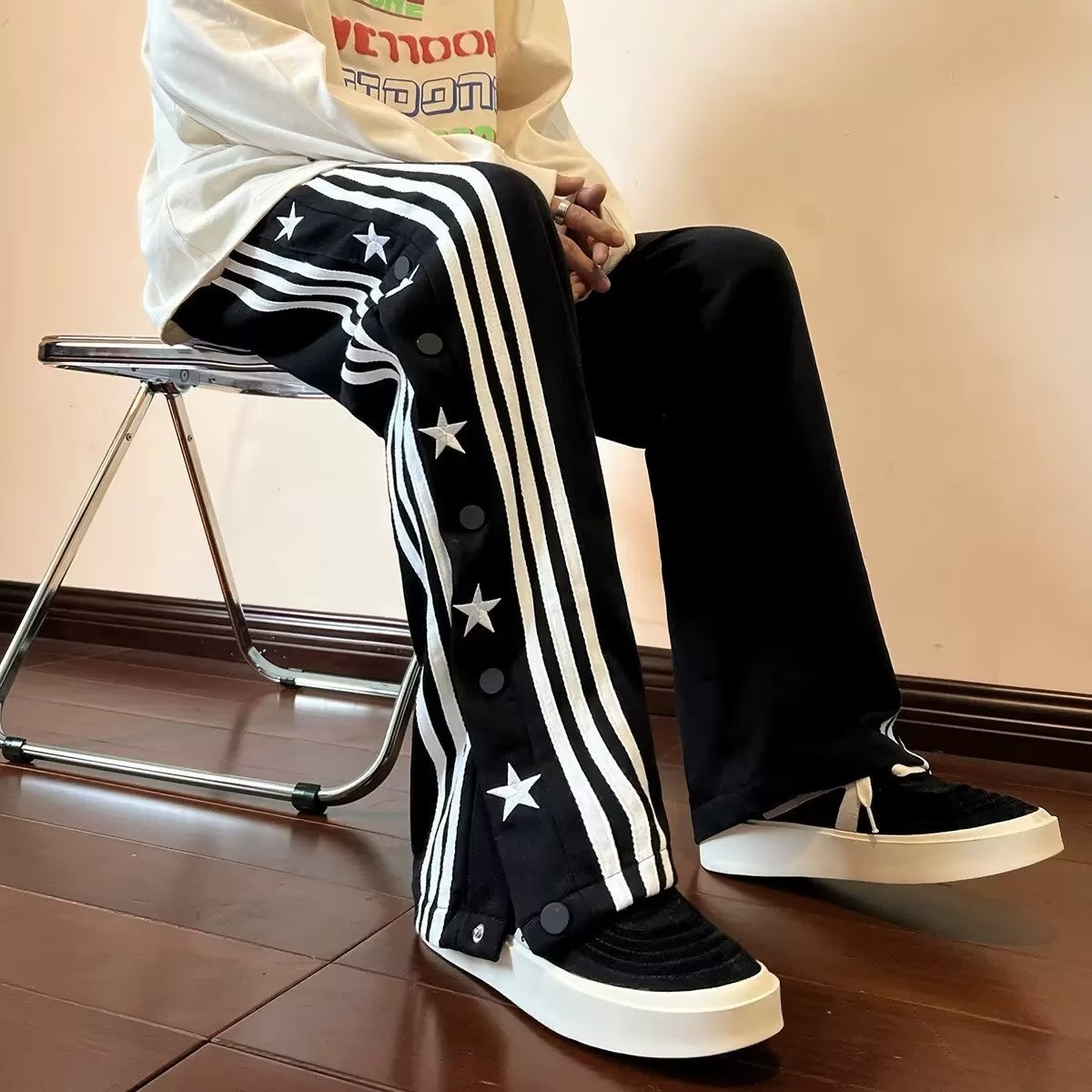 Striped Breasted Casual Pants Loose Straight Sports Trousers