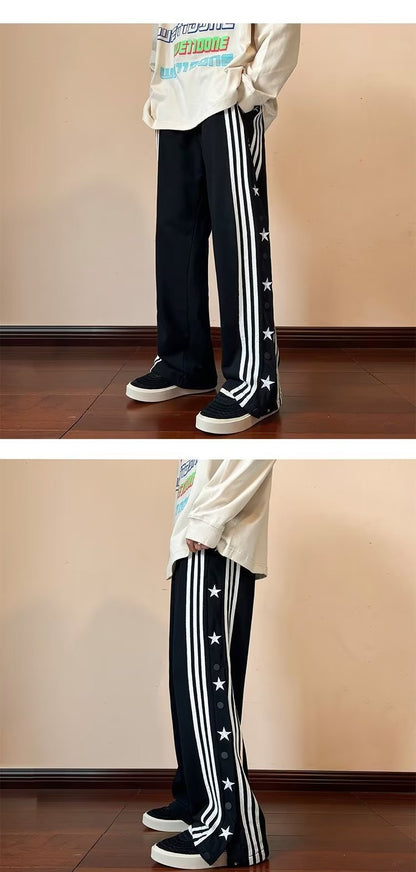 Striped Breasted Casual Pants Loose Straight Sports Trousers