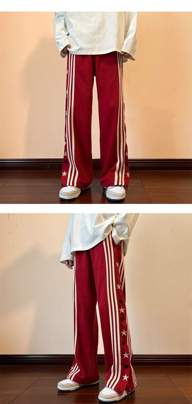 Striped Breasted Casual Pants Loose Straight Sports Trousers