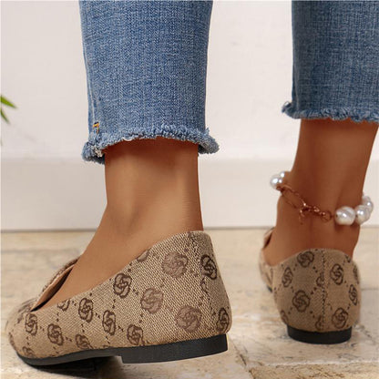 Rose Print Flats Shoes Fashion Casual Pointed Toe Canvas Loafers Lazy Shoes For Women