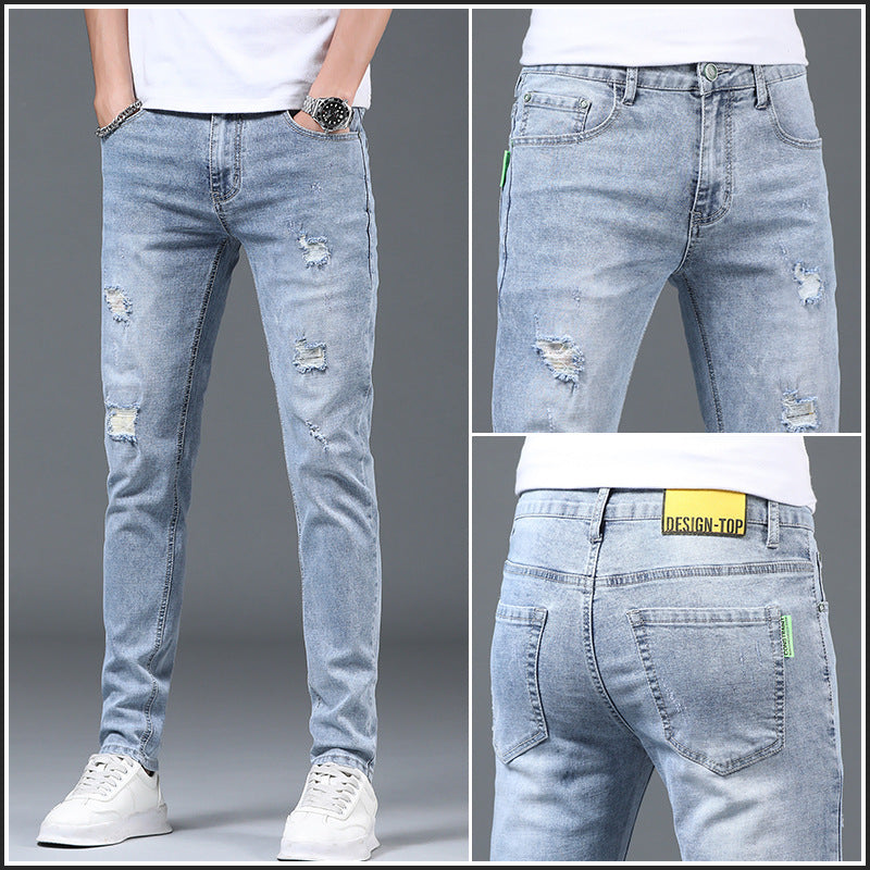 Thin Men's Slim Fit Ripped Leisure Rugged jeans