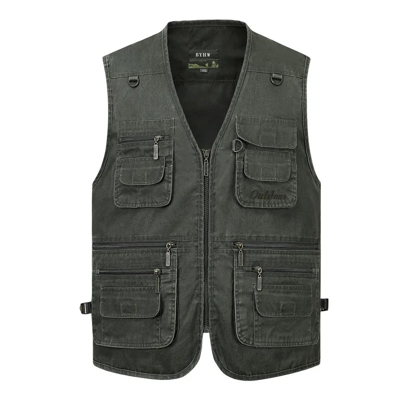 Men's Multi Pocket Cotton Vest jacket Half Sleeve Casual Sleeveless Waistcoat