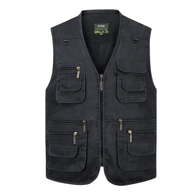 Men's Multi Pocket Cotton Vest jacket Half Sleeve Casual Sleeveless Waistcoat