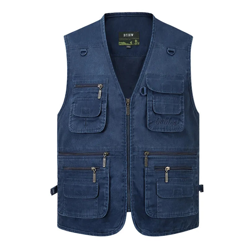 Men's Multi Pocket Cotton Vest jacket Half Sleeve Casual Sleeveless Waistcoat