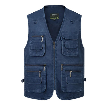 Men's Multi Pocket Cotton Vest jacket Half Sleeve Casual Sleeveless Waistcoat