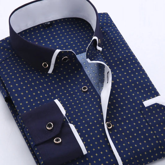 Men's Dotted Long Sleeved Formal Shirts for Men  Printed Slim Fit Male