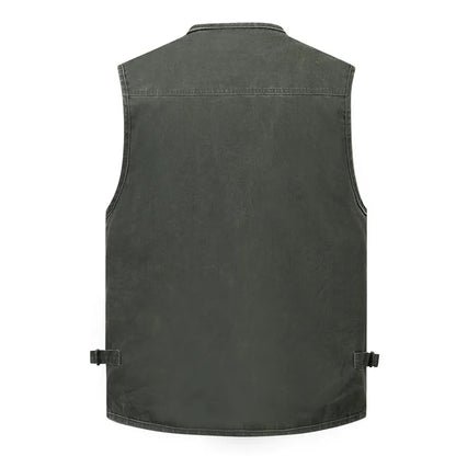 Men's Multi Pocket Cotton Vest jacket Half Sleeve Casual Sleeveless Waistcoat