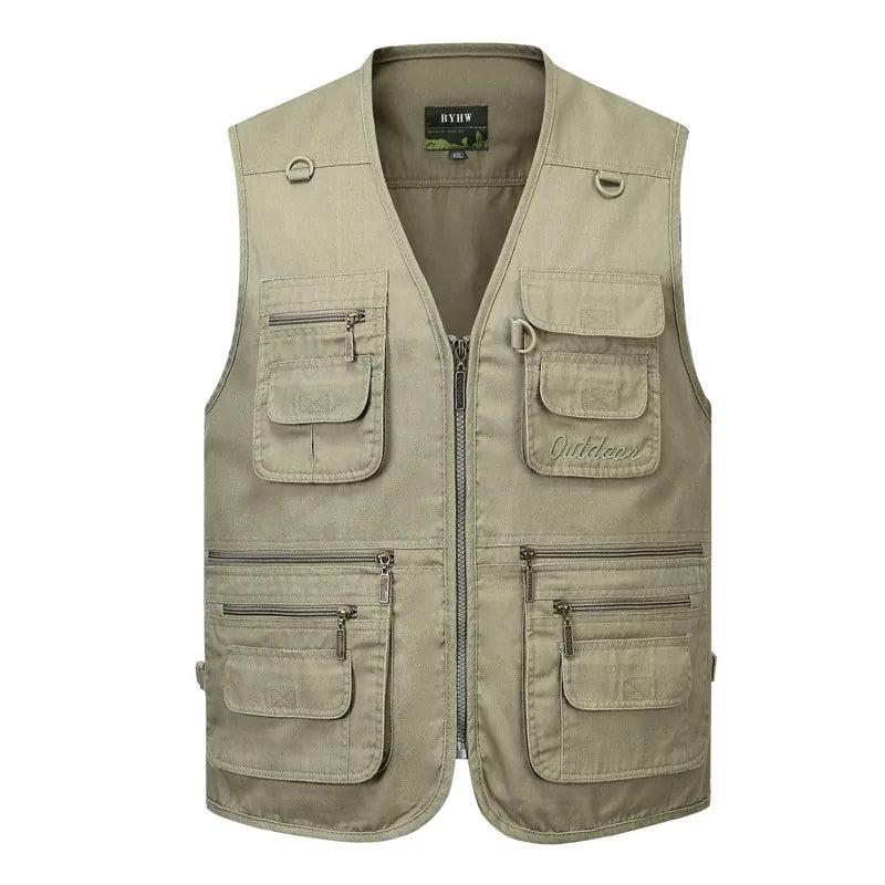 Men's Multi Pocket Cotton Vest jacket Half Sleeve Casual Sleeveless Waistcoat