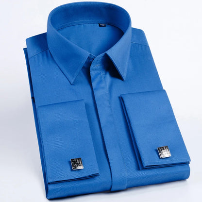 Men's French Cuff Button Dress Shirt Long Sleeve Men's Business Formal Shirts Royal