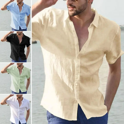 Mens Premium Half Sleeve Linen Shirt Solid Casual Tops