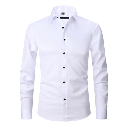 Men's  Formal Long Sleeve Shirt Anti-Wrinkle No-Ironing Elasticity Slim Fit