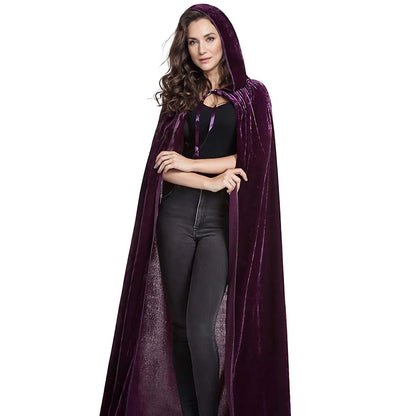 Halloween Pleuche Velvet Coat Cape Hooded Medieval Costume Witcher Vampire Halloween Cosplay Costume