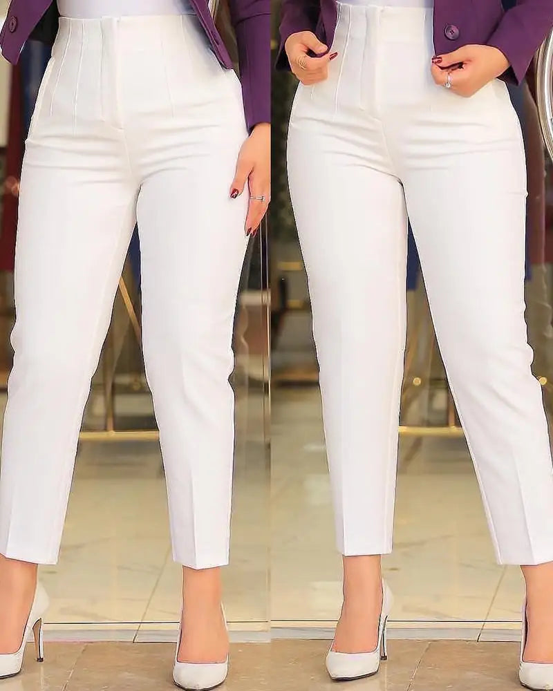 Elegant High Waist Cropped Work Pants For Women Black All-Match Daily Slim Office Formal Wear Fashion Women's Trousers