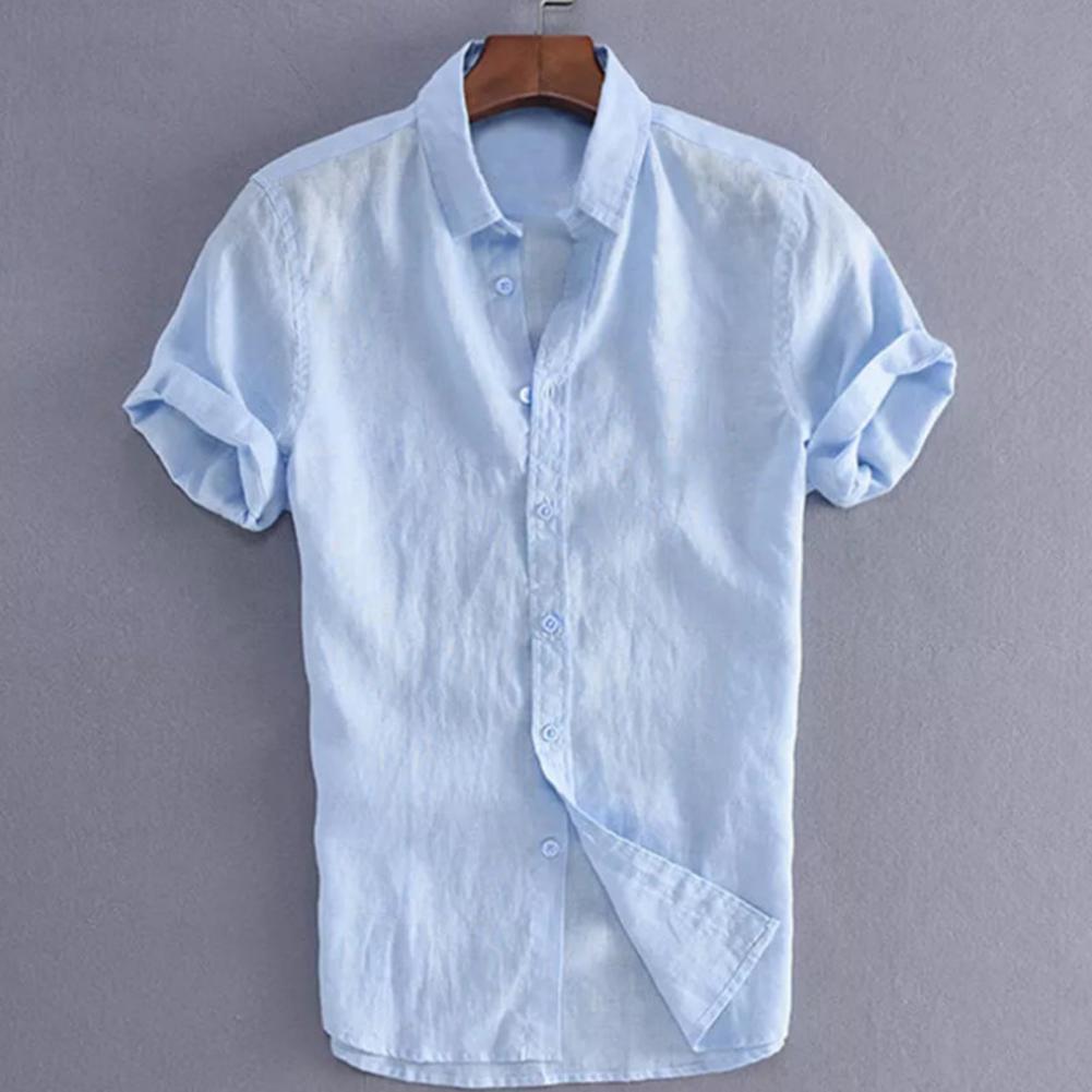 Mens Premium Half Sleeve Linen Shirt Solid Casual Tops