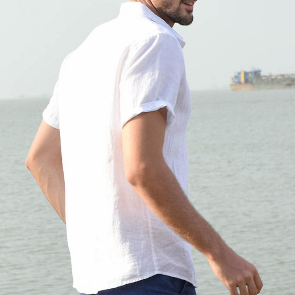 Mens Premium Half Sleeve Linen Shirt Solid Casual Tops