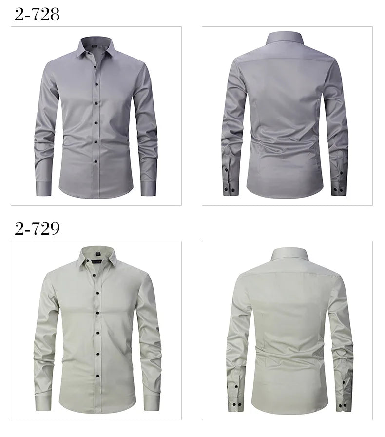 Men's  Formal Long Sleeve Shirt Anti-Wrinkle No-Ironing Elasticity Slim Fit