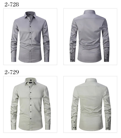 Men's  Formal Long Sleeve Shirt Anti-Wrinkle No-Ironing Elasticity Slim Fit