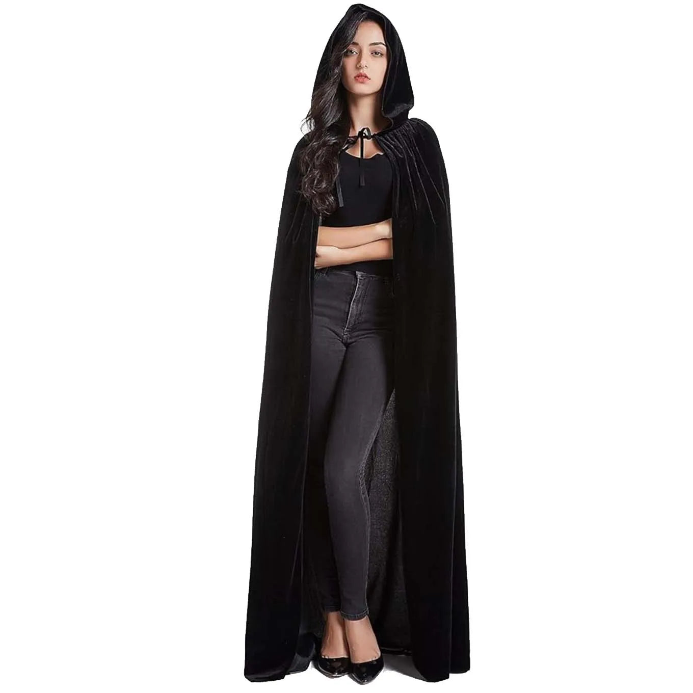 Halloween Pleuche Velvet Coat Cape Hooded Medieval Costume Witcher Vampire Halloween Cosplay Costume