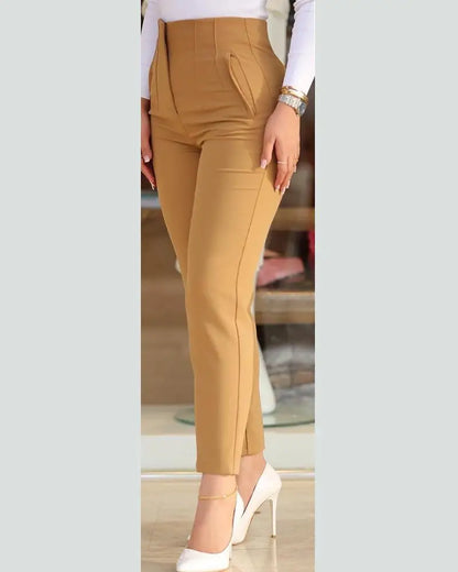 Elegant High Waist Cropped Work Pants For Women Black All-Match Daily Slim Office Formal Wear Fashion Women's Trousers