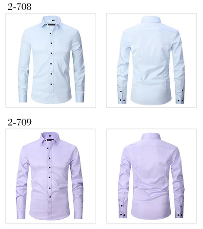 Men's  Formal Long Sleeve Shirt Anti-Wrinkle No-Ironing Elasticity Slim Fit