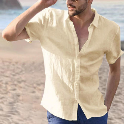 Mens Premium Half Sleeve Linen Shirt Solid Casual Tops