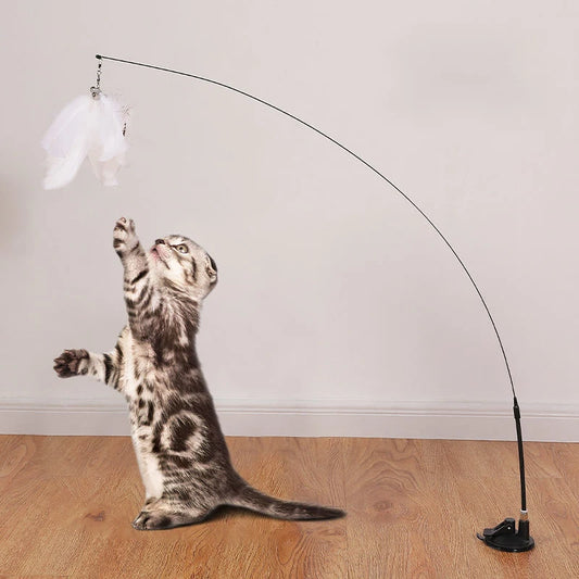 Cat Toy Handfree Stick Playing Kitten Playing Teaser Wand Toy Suction Cup Bird/Feather