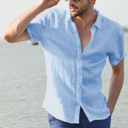 Mens Premium Half Sleeve Linen Shirt Solid Casual Tops