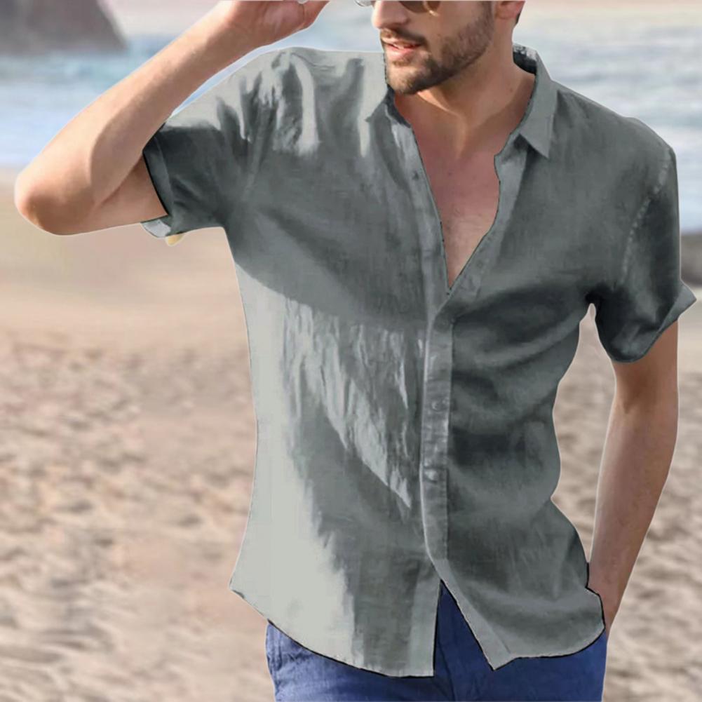 Mens Premium Half Sleeve Linen Shirt Solid Casual Tops