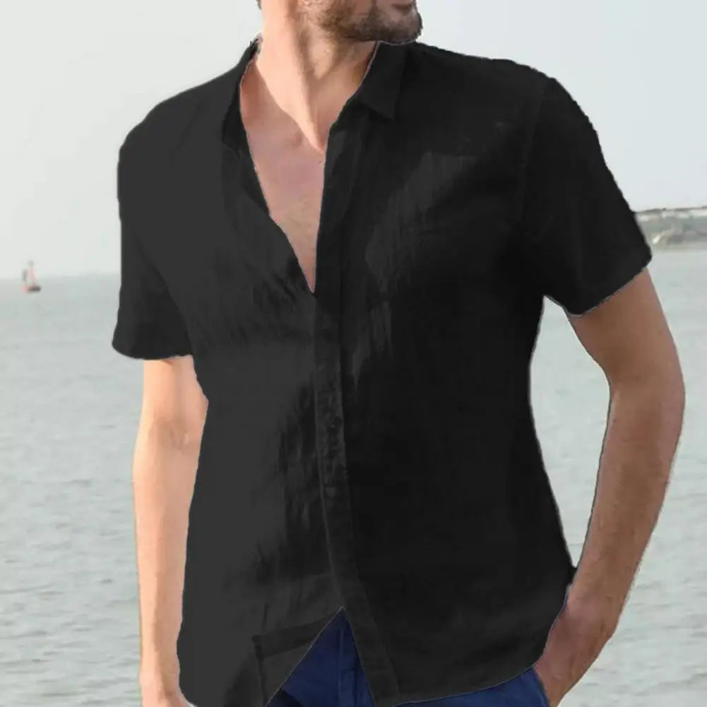 Mens Premium Half Sleeve Linen Shirt Solid Casual Tops