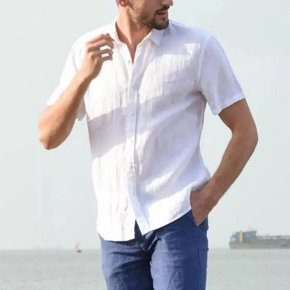 Mens Premium Half Sleeve Linen Shirt Solid Casual Tops