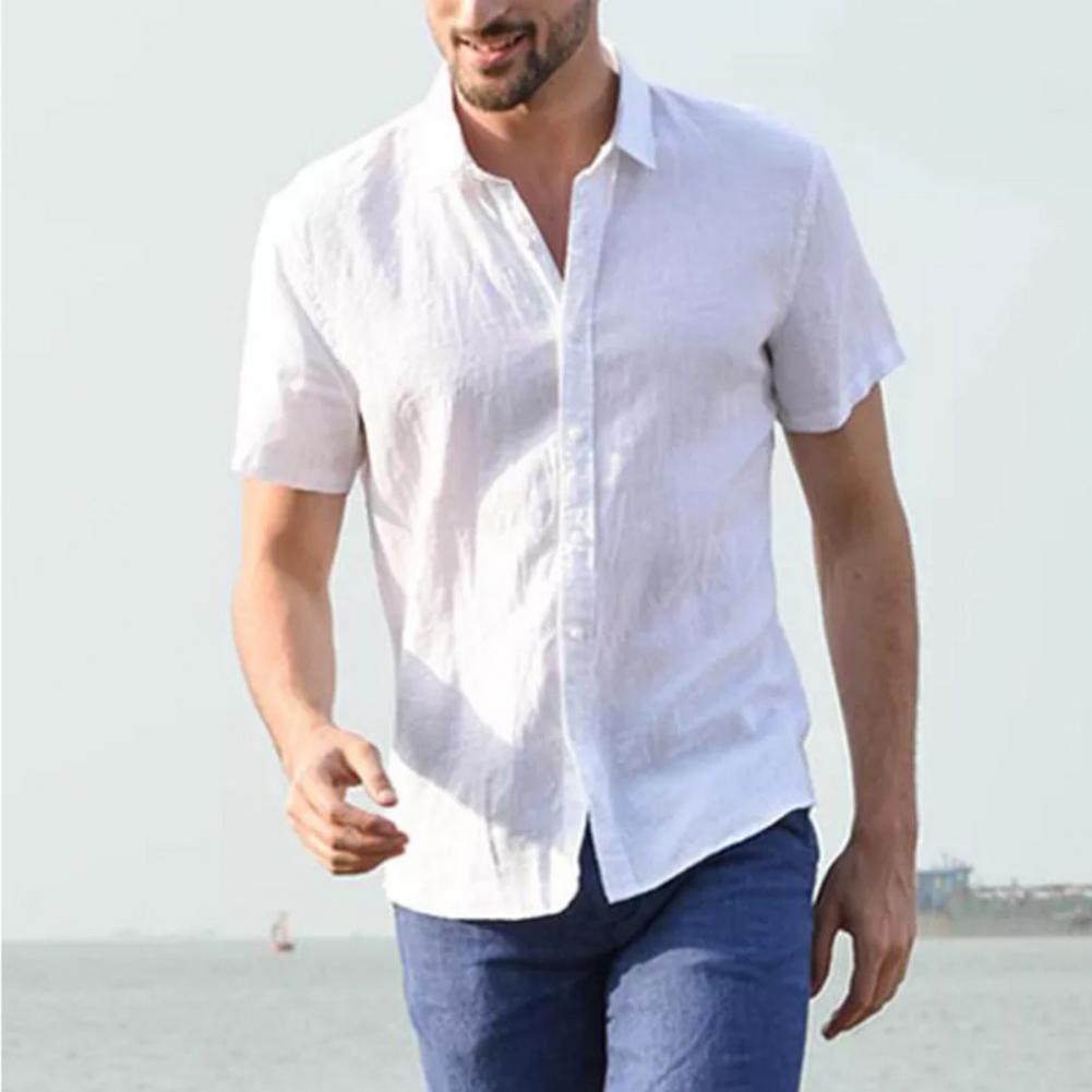 Mens Premium Half Sleeve Linen Shirt Solid Casual Tops