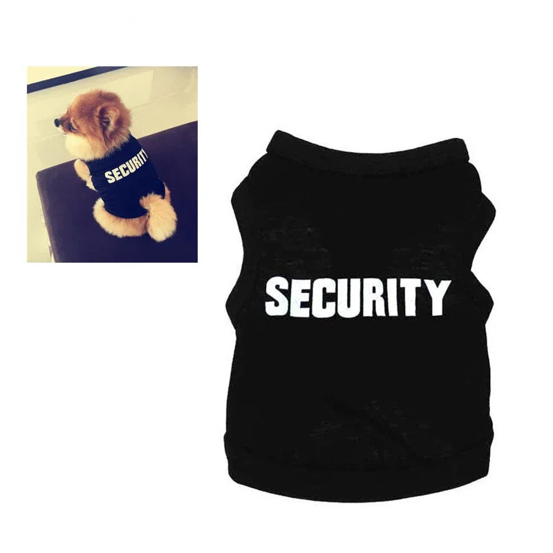 Security Guard Suit Cosplay Dog Clothes Black Elastic Vest Puppy Apparel Costumes for Dogs Cats