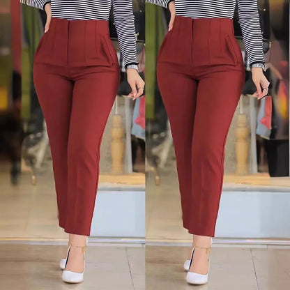 Elegant High Waist Cropped Work Pants For Women Black All-Match Daily Slim Office Formal Wear Fashion Women's Trousers