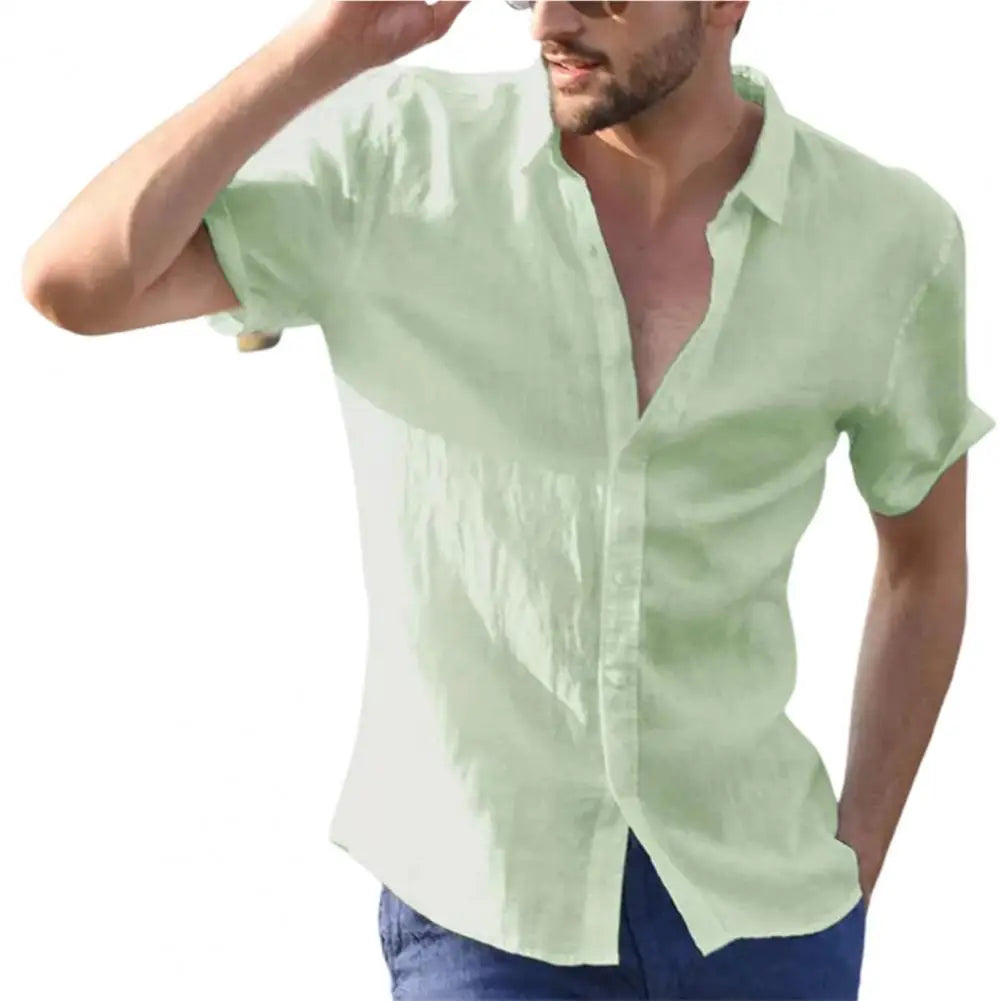 Mens Premium Half Sleeve Linen Shirt Solid Casual Tops