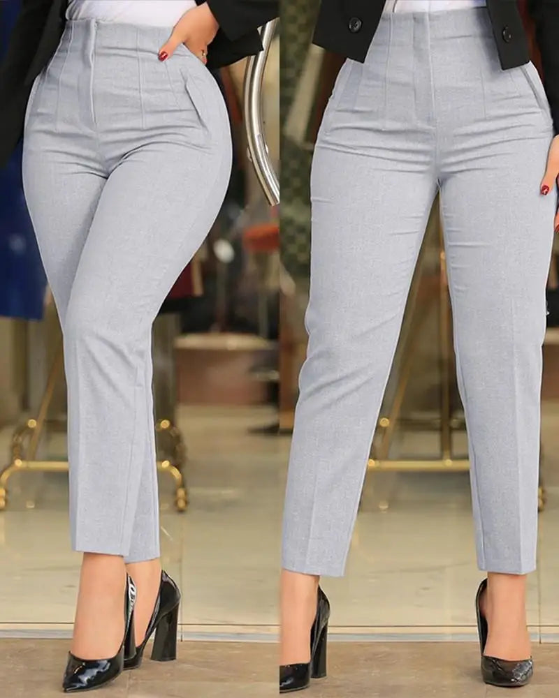 Elegant High Waist Cropped Work Pants For Women Black All-Match Daily Slim Office Formal Wear Fashion Women's Trousers