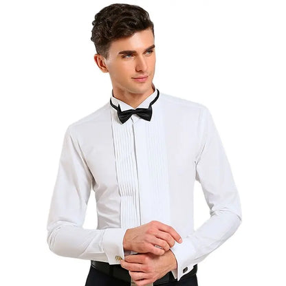 Men's Wingtip Tuxedo Formal Shirts Classic with Bow Tie Party