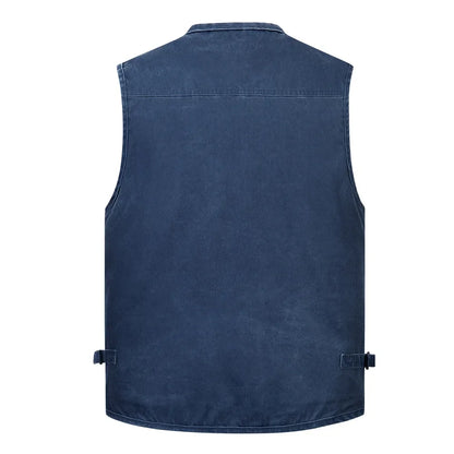 Men's Multi Pocket Cotton Vest jacket Half Sleeve Casual Sleeveless Waistcoat