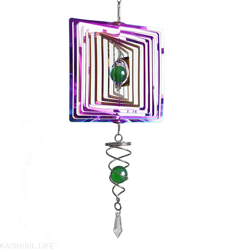 Square Wind Chimnes Outdoor Garden Hanging Decoration Home Metal Crystal Pendant Wind Carillon Aesthetic Room Decore