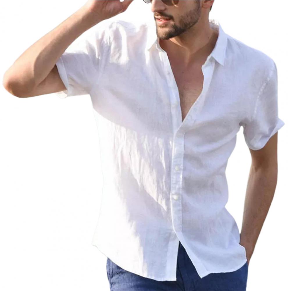 Mens Premium Half Sleeve Linen Shirt Solid Casual Tops