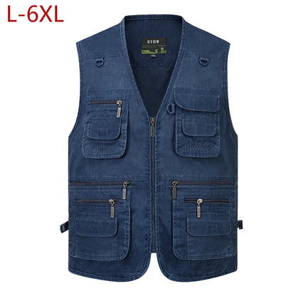 Men's Multi Pocket Cotton Vest jacket Half Sleeve Casual Sleeveless Waistcoat