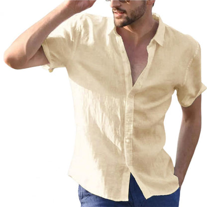 Mens Premium Half Sleeve Linen Shirt Solid Casual Tops