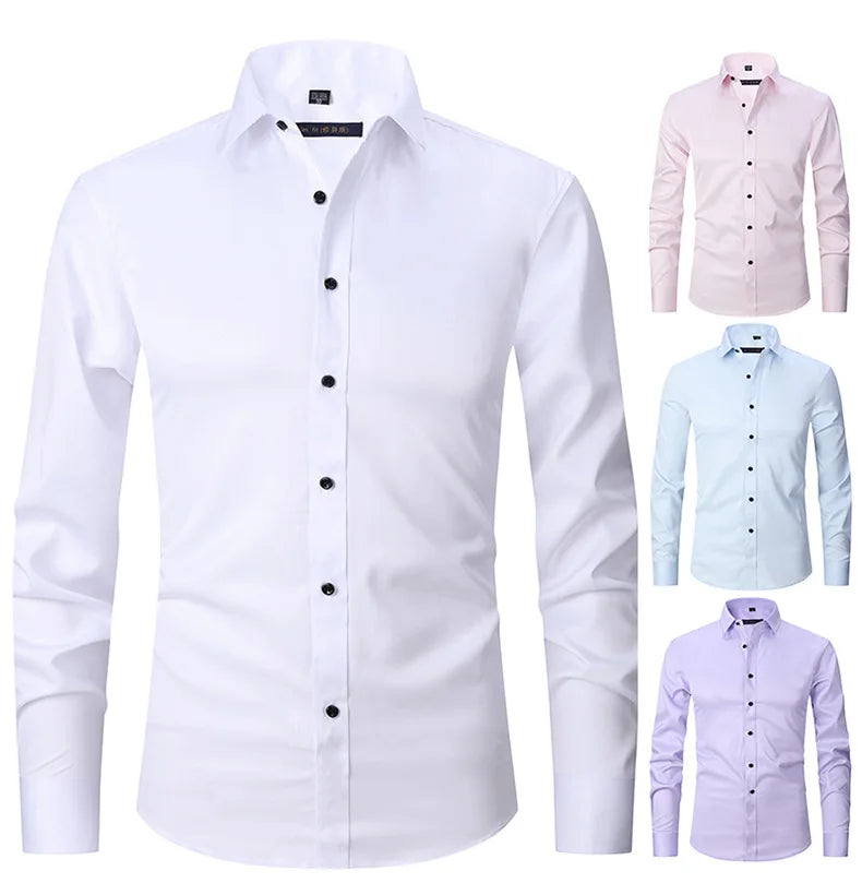 Men's  Formal Long Sleeve Shirt Anti-Wrinkle No-Ironing Elasticity Slim Fit