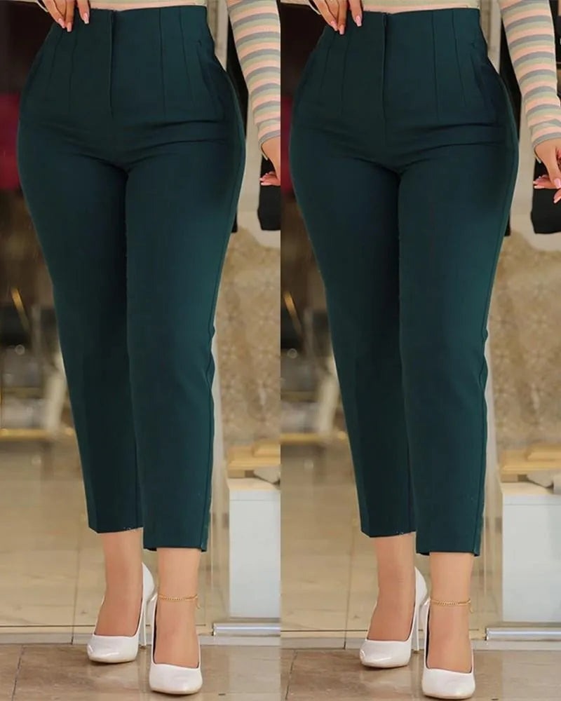 Elegant High Waist Cropped Work Pants For Women Black All-Match Daily Slim Office Formal Wear Fashion Women's Trousers