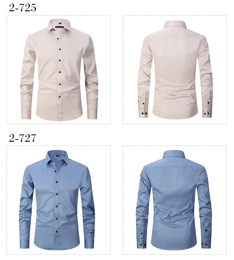 Men's  Formal Long Sleeve Shirt Anti-Wrinkle No-Ironing Elasticity Slim Fit