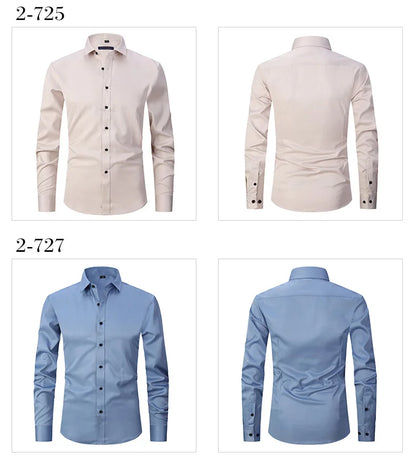 Men's  Formal Long Sleeve Shirt Anti-Wrinkle No-Ironing Elasticity Slim Fit