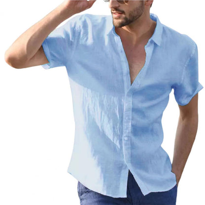 Mens Premium Half Sleeve Linen Shirt Solid Casual Tops