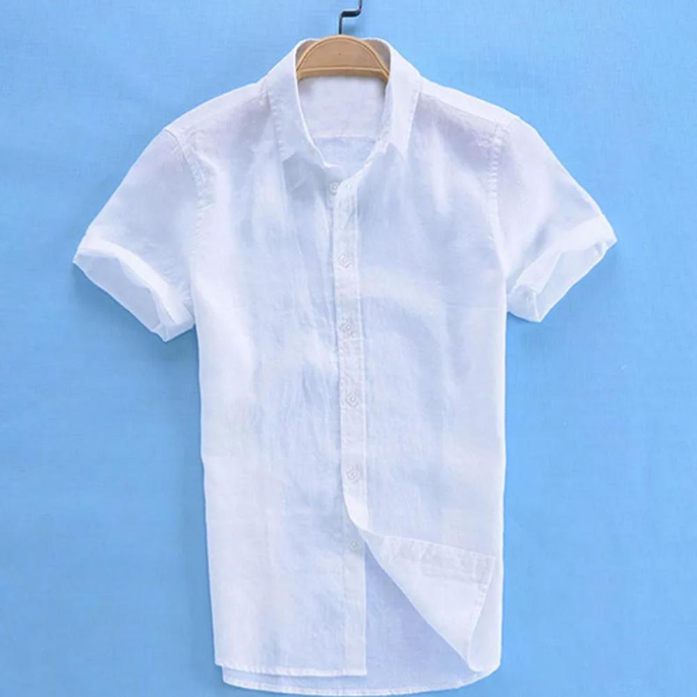 Mens Premium Half Sleeve Linen Shirt Solid Casual Tops