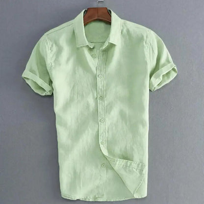 Mens Premium Half Sleeve Linen Shirt Solid Casual Tops