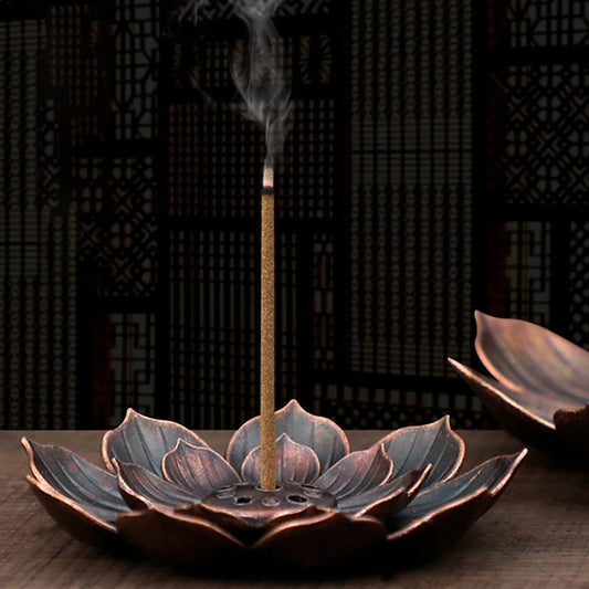 Lotus Flower Antique Incense Stick Burner, Incense Burner, 6-Hole Incense Burner, Incense Burner Fragrance Accessories with Removable Ash Catcher