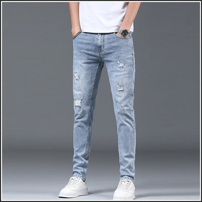 Thin Men's Slim Fit Ripped Leisure Rugged jeans